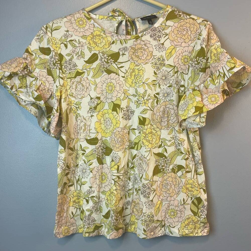 Who What Wear Floral Pastel Ruffle Flounce Sleeve Blouse XS Light Academia Tea